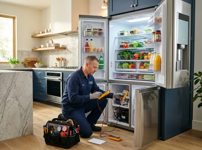 Appliance Repair Hero refrigerator technician testing a fridge on a Atmore, AL service call
